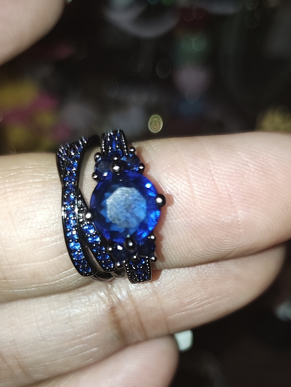 Blue Crystal Solitaire Ring - Women Jewelry